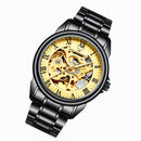 FNGEEN 8866 Men Waterproof Watch Fashion Double-Sided Hollow Automatic Mechanical Watch(Black Steel Gold Surface)
