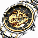 FNGEEN 8866 Men Waterproof Watch Fashion Double-Sided Hollow Automatic Mechanical Watch(Gold Black SurFace)