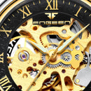 FNGEEN 8866 Men Waterproof Watch Fashion Double-Sided Hollow Automatic Mechanical Watch(All Gold White Surface)