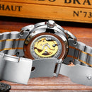 FNGEEN 8866 Men Waterproof Watch Fashion Double-Sided Hollow Automatic Mechanical Watch(All Gold White Surface)