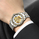 FNGEEN 8866 Men Waterproof Watch Fashion Double-Sided Hollow Automatic Mechanical Watch(All Gold Black Surface)