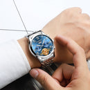 FNGEEN 4001 Men Watch Multi-Function Quartz Watch, Colour: Black Steel White Surface Gold Nails