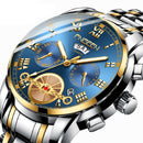 FNGEEN 4001 Men Watch Multi-Function Quartz Watch, Colour: Black leather White Steel Black Surface