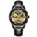 FNGEEN 4088 Men Hollow Quartz Watch Student Waterproof Luminous Watch(All Black Surface Gold Nails)