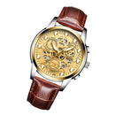 FNGEEN 4088 Men Hollow Quartz Watch Student Waterproof Luminous Watch(Brown Leather Gold Surface)