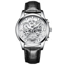 FNGEEN 4088 Men Hollow Quartz Watch Student Waterproof Luminous Watch(Black Leather White Steel White Flour)
