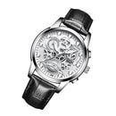 FNGEEN 4088 Men Hollow Quartz Watch Student Waterproof Luminous Watch(Black Leather White Steel White Flour)