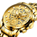FNGEEN 4088 Men Hollow Quartz Watch Student Waterproof Luminous Watch(Brown Leather Gold Black Surface)