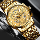 FNGEEN 4088 Men Hollow Quartz Watch Student Waterproof Luminous Watch(Full Gold Black Surface)