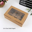 25 PCS Window Cupcake Packaging Box Muffin Cake Box With Inner Support, Specification: 6 In One (Kraft Paper)