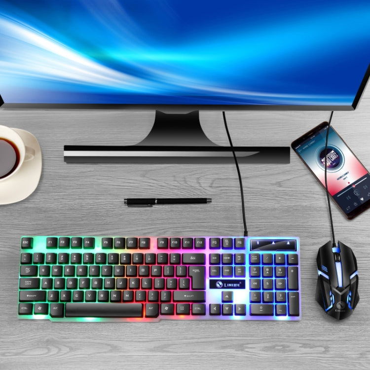 LIMEIDE GTX300 1600DPI 104 Keys USB Rainbow Suspended Backlight Wired Luminous Keyboard and Mouse Set, Cable Length: 1.4m(Black)
