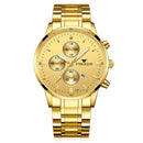 FNGEEN W5128 Men Three Eyes Subdial Luminous Quartz Watch Student Simple Watch(Full Gold Golden Surface)