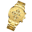 FNGEEN W5128 Men Three Eyes Subdial Luminous Quartz Watch Student Simple Watch(Full Gold Golden Surface)