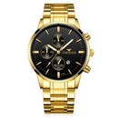 FNGEEN W5128 Men Three Eyes Subdial Luminous Quartz Watch Student Simple Watch(Full Gold Black Surface)