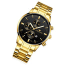 FNGEEN W5128 Men Three Eyes Subdial Luminous Quartz Watch Student Simple Watch(Full Gold Black Surface)