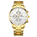 FNGEEN W5128 Men Three Eyes Subdial Luminous Quartz Watch Student Simple Watch(Full Gold White Surface)
