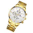 FNGEEN W5128 Men Three Eyes Subdial Luminous Quartz Watch Student Simple Watch(Full Gold White Surface)