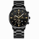 FNGEEN W5128 Men Three Eyes Subdial Luminous Quartz Watch Student Simple Watch(Black Steel Black Surface Gold Nails)