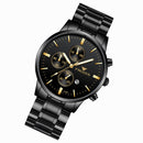 FNGEEN W5128 Men Three Eyes Subdial Luminous Quartz Watch Student Simple Watch(Black Steel Black Surface Gold Nails)