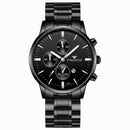 FNGEEN W5128 Men Three Eyes Subdial Luminous Quartz Watch Student Simple Watch(Black Steel Black Surface White Nails)