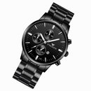 FNGEEN W5128 Men Three Eyes Subdial Luminous Quartz Watch Student Simple Watch(Black Steel Black Surface White Nails)