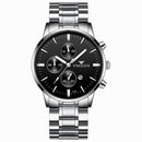 FNGEEN W5128 Men Three Eyes Subdial Luminous Quartz Watch Student Simple Watch(White Steel Black Surface White Nails)