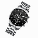 FNGEEN W5128 Men Three Eyes Subdial Luminous Quartz Watch Student Simple Watch(White Steel Black Surface White Nails)