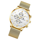 FNGEEN W5128 Men Three Eyes Subdial Luminous Quartz Watch Student Simple Watch(Gold Mesh Gold Shell White Surface)