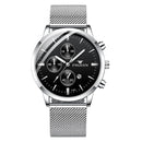 FNGEEN W5128 Men Three Eyes Subdial Luminous Quartz Watch Student Simple Watch(White Mash Black Surface White Nail)