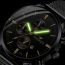 FNGEEN W5128 Men Three Eyes Subdial Luminous Quartz Watch Student Simple Watch(White Steel Black Surface White Nails)