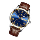FNGEEN 4002 Men Roman Numeral Dial Sports Watch Student Luminous Quartz Watch(Brown Leather And Gold Blue Surface)