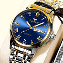 FNGEEN 4002 Men Roman Numeral Dial Sports Watch Student Luminous Quartz Watch(Brown Leather And Gold Blue Surface)