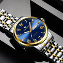 FNGEEN 4002 Men Roman Numeral Dial Sports Watch Student Luminous Quartz Watch(Between Gold Blue Surface)