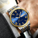 FNGEEN 4002 Men Roman Numeral Dial Sports Watch Student Luminous Quartz Watch(Between Gold Blue Surface)