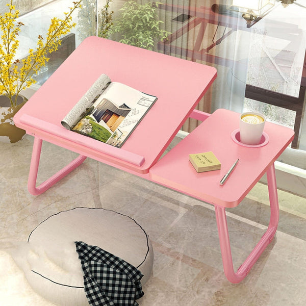 Bed Four-Speed Lifting Table Folding Laptop Desk Adjustable Dormitory Lazy Table with Cup Holder, Size: 55x32x25cm(Pink)