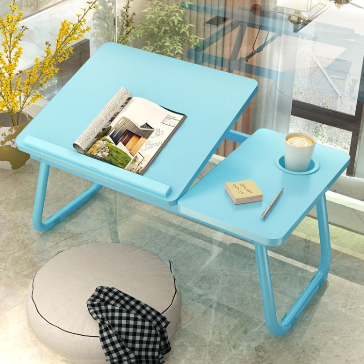 Bed Four-Speed Lifting Table Folding Laptop Desk Adjustable Dormitory Lazy Table with Cup Holder, Size: 55x32x25cm(Sky Blue)