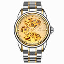 FNGEEN 8818 Men Automatic Mechanical Watch Double-Sided Hollow Watch(Between Gold Gold Surface)