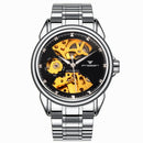 FNGEEN 8818 Men Automatic Mechanical Watch Double-Sided Hollow Watch(White Steel Black Surface)