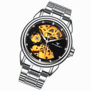 FNGEEN 8818 Men Automatic Mechanical Watch Double-Sided Hollow Watch(White Steel Black Surface)