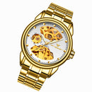 FNGEEN 8818 Men Automatic Mechanical Watch Double-Sided Hollow Watch(Gold And White Surface)