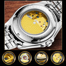 FNGEEN 8818 Men Automatic Mechanical Watch Double-Sided Hollow Watch(Leather Between Gold Black Surface)
