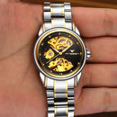 FNGEEN 8818 Men Automatic Mechanical Watch Double-Sided Hollow Watch(Leather White Steel Black Surface)