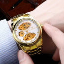 FNGEEN 8818 Men Automatic Mechanical Watch Double-Sided Hollow Watch(Leather White Steel Black Surface)