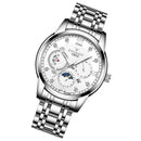FNGEEN 2166 Men Three-eye Hollow Quartz Watch Student Sports Electronic Watch(White Steel White Surface)