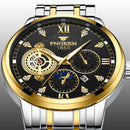 FNGEEN 2166 Men Three-eye Hollow Quartz Watch Student Sports Electronic Watch(White Steel White Surface)