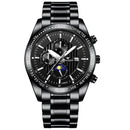 FNGEEN 5800 Men Three Eyes and Six Pins Watch Student Quartz Watch(Black Steel Black Surface)