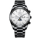 FNGEEN 5800 Men Three Eyes and Six Pins Watch Student Quartz Watch(Black Steel White Surface)