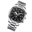 FNGEEN 5800 Men Three Eyes and Six Pins Watch Student Quartz Watch(White Steel Black Surface)