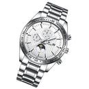 FNGEEN 5800 Men Three Eyes and Six Pins Watch Student Quartz Watch(White Steel White Surface)