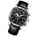 FNGEEN 5800 Men Three Eyes and Six Pins Watch Student Quartz Watch(Black Leather White Steel Black Surface)